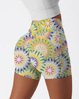 Colorful circular floral print shorts