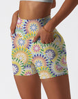 Colorful circular floral print shorts