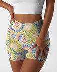 Colorful circular floral print shorts