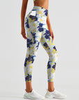 Botanical colorful floral yellow leaves leggings