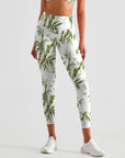 Botanical watercolor illustration of bamboo pattern leggings