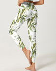 Botanical watercolor illustration of bamboo pattern leggings