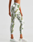 Botanical watercolor illustration of bamboo pattern leggings