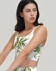 Botanical watercolor illustration of bamboo pattern tank  tops