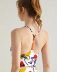 Abstract line colorful cartoon face portrait tank tops