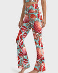 Ocean red scallop coral pearl flare leggings