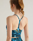 Blue and golden marble liquid water ripple tank tops