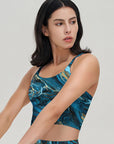 Blue and golden marble liquid water ripple tank tops