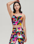 Colorful abstract exotic woman wearing glasses leggings