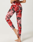 Flower red watercolor peony leggings