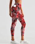 Flower red watercolor peony leggings