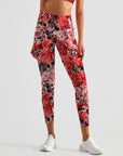 Flower red watercolor peony leggings