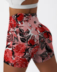 Flower red watercolor peony flare shorts