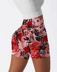 Flower red watercolor peony flare shorts