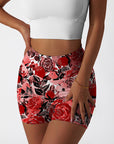 Flower red watercolor peony flare shorts