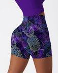 Fruits purple psychedelic hand-painted pineapple shorts