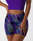 Fruits purple psychedelic hand-painted pineapple shorts