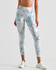 Abstract line face portrait light blue leggings