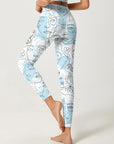 Abstract line face portrait light blue leggings