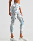 Abstract line face portrait light blue leggings