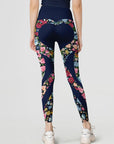 Love hip heart colorful flower splice dark blue leggings