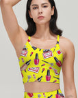 Cosmetic set perfume lipstick print yellow tank tops