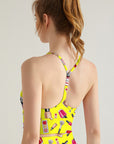 Cosmetic set perfume lipstick print yellow tank tops