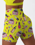 Cosmetic set perfume lipstick print yellow shorts