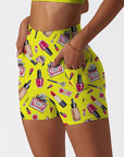 Cosmetic set perfume lipstick print yellow shorts