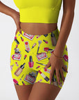 Cosmetic set perfume lipstick print yellow shorts