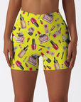 Cosmetic set perfume lipstick print yellow shorts