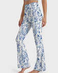 Flower blue lily of the valley rose tulip leaves print flare leggings