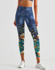 Flower faux denim evil eye leggings