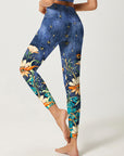 Flower faux denim evil eye leggings