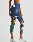 Flower faux denim evil eye leggings