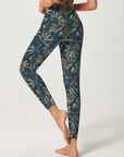 Botanical brown tropical leaves leggings