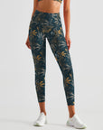 Botanical brown tropical leaves leggings