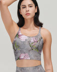 Flower pink magnolia branch grey yoga tank tops