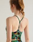 Animal green peacock feather tank tops