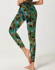 Animal green peacock feather leggings