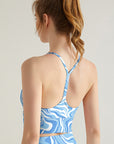 Liquid blue swirl water ripple tank tops