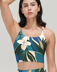 Botanical jungle print frangipani tank tops