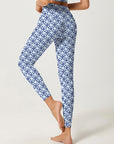 Flower blue and white plaid flower leggings