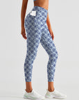 Flower blue and white plaid flower leggings