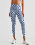 Flower blue and white plaid flower leggings