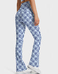 Flower blue and white plaid flower flare leggings