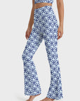 Flower blue and white plaid flower flare leggings