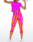 Orange and pink color block capris