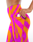 Orange and pink color block capris