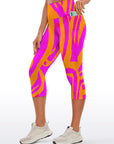 Orange and pink color block capris